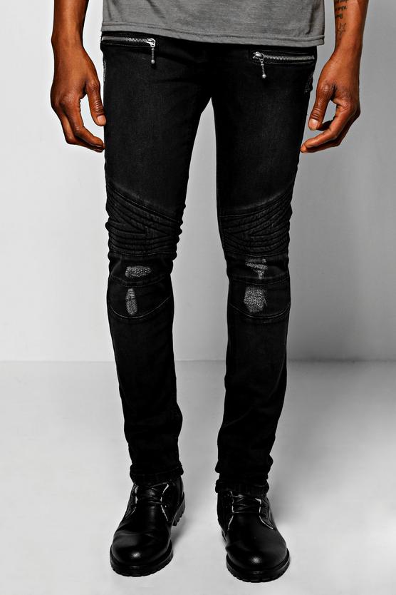 Super Skinny Biker Jeans With Zip Detail